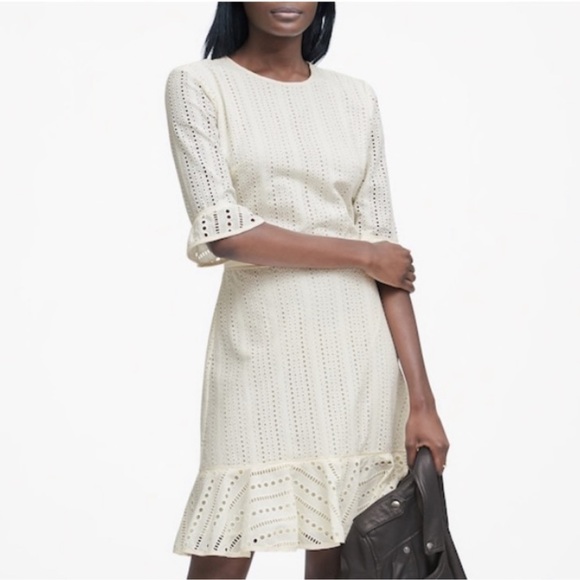 Banana Republic Eyelet Fit & Flare Dress Cream Size 4 Tall - Picture 1 of 14